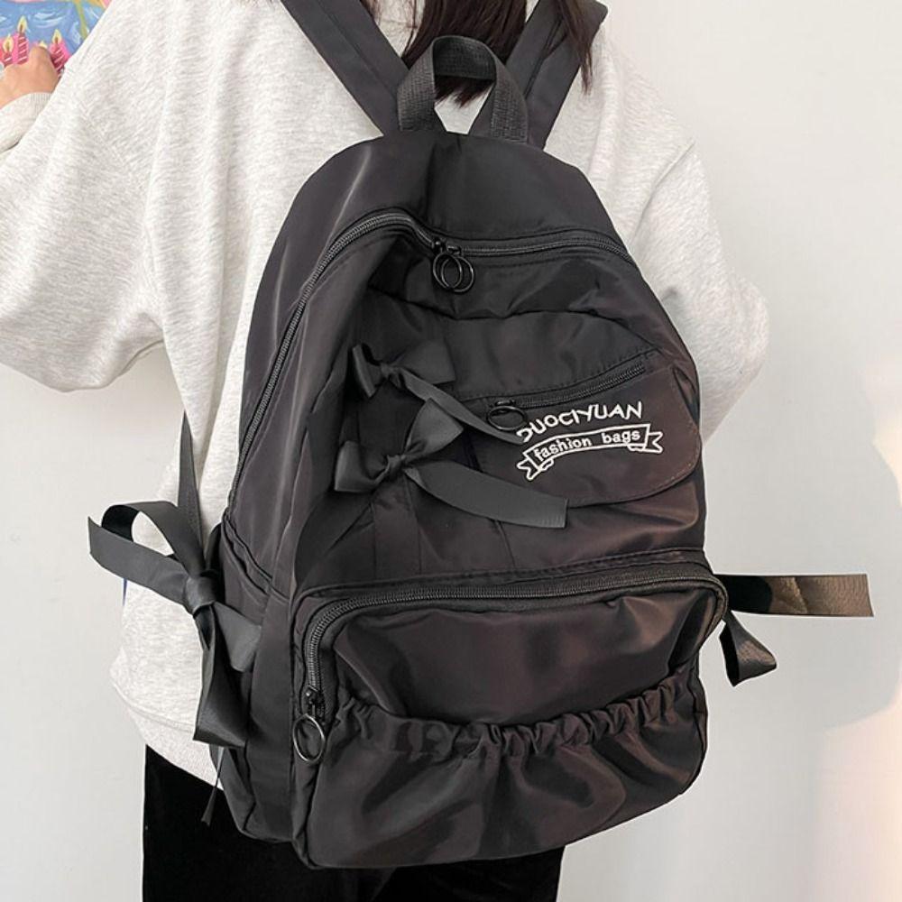 College Style Bow Backpack Large Capacity Canvas Shoulders Bag Cute Students School Bag School