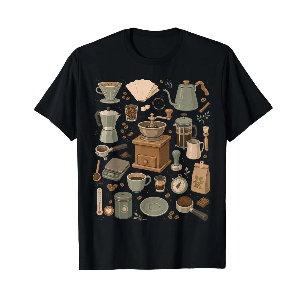Koffie Zetten Barista Hobby T-shirt Vintage Mode Zacht Casual Heren Streetwear Grafisch Licht Bovenstuk Voor Dagelijks Gebruik
