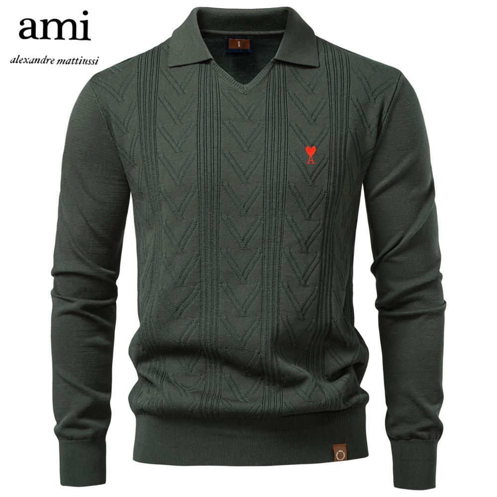 

AMI 2025 2025 Autumn and Winter New Embroidery Men s Jacquard Sweater Men s Pullover Sweater Solid Color V-neck Knitted Sweater Men XXL
