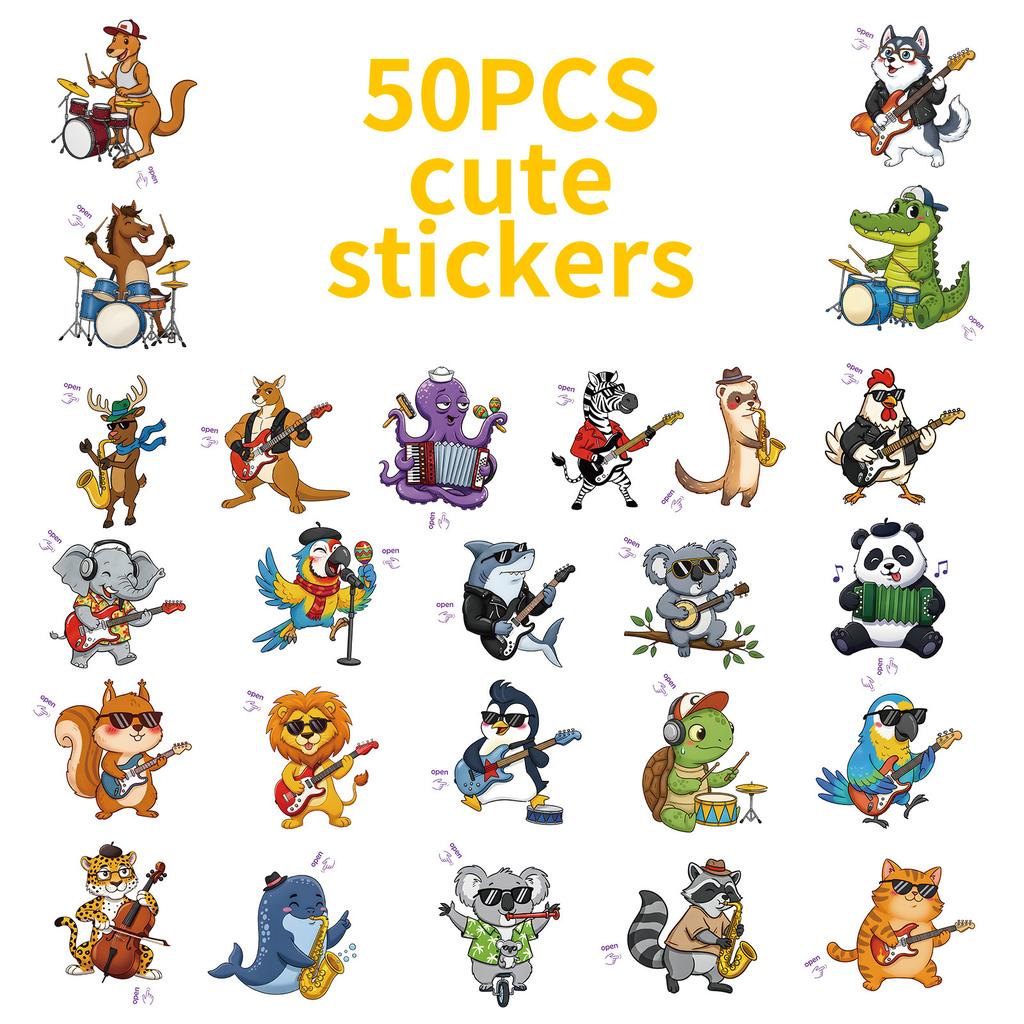 50 Cartoon Fun Animal Musical Instruments Graffiti Stickers Creative Easy To Tear Small Handle Children Diy Material Stickers