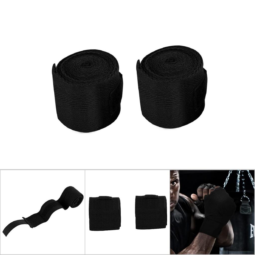 2PCS Set 2.5m Cotton Bandage Hand Wraps for Boxing Kickboxing Muay Thai (Black)