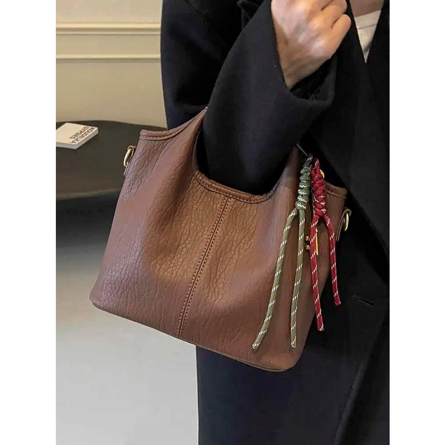 Brown PU Leather Bucket Handbags Women Autumn Fashion Hasp Design Crossbody Bags Lady Daily Commuter Shoulder Bag