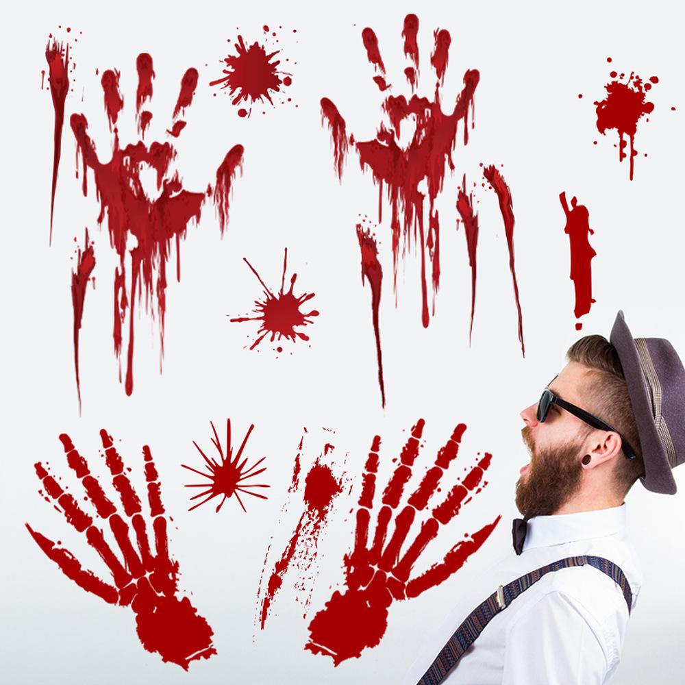Halloween Horror Decoration Blood Handprint PVC Stickers Foot Handprint Wall Shopping Showcase Glass Window Transparent Stickers