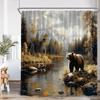 Brown Bear Animal Print Shower Curtain Forest Scenery Snow Mountain Stream Natural Landscape Polyester Bath Curtain With Hook