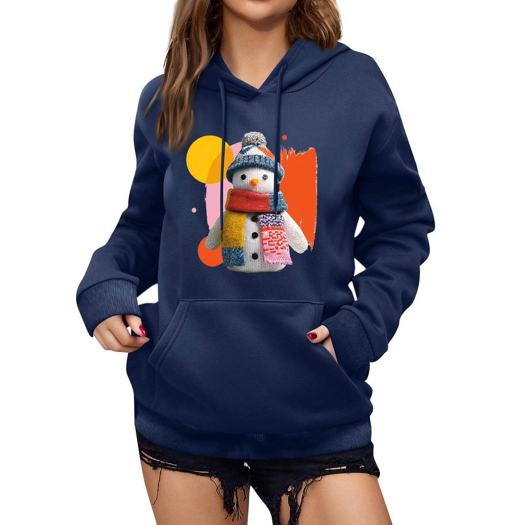 Women's Winter Christmas Printed Pullover Hooded Sweatshirt Fleece Long Sleeve Sweatshirt
