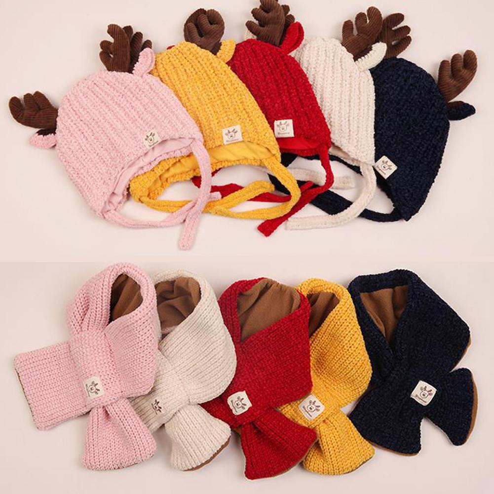 Children's Winter Lovely Soft Elk Wool Knitted Warm Stain Hat Scarf