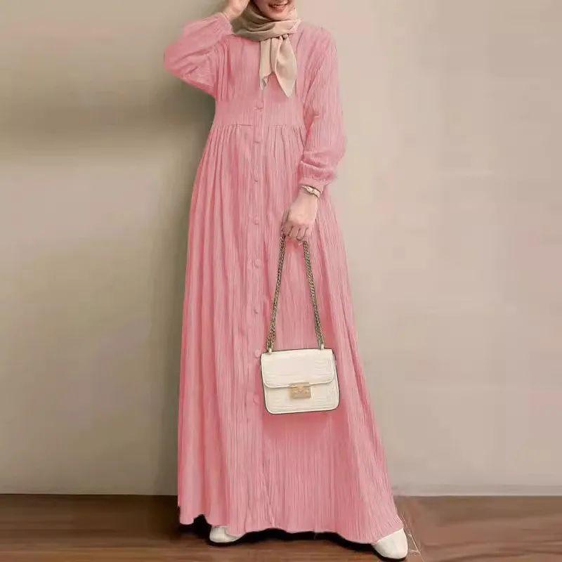 2024 Muslim Women clothes Retro Long sleeve Solid Robe Spring and Autumn New Elegant Casual Plus size Women clothes Dress