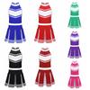 2Pcs Kids Girls School Uniform Cheerleading Dance Clothes Zippered Tops with Pleated Skirt Set