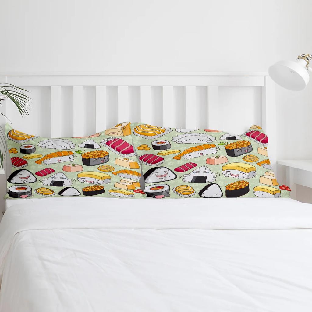 Sushi Cartoon Japanese Culture Delicious Food Bedding Set 3pcs Duvet Cover Pillowcase Quilt Cover Double Bed Set Home Textile