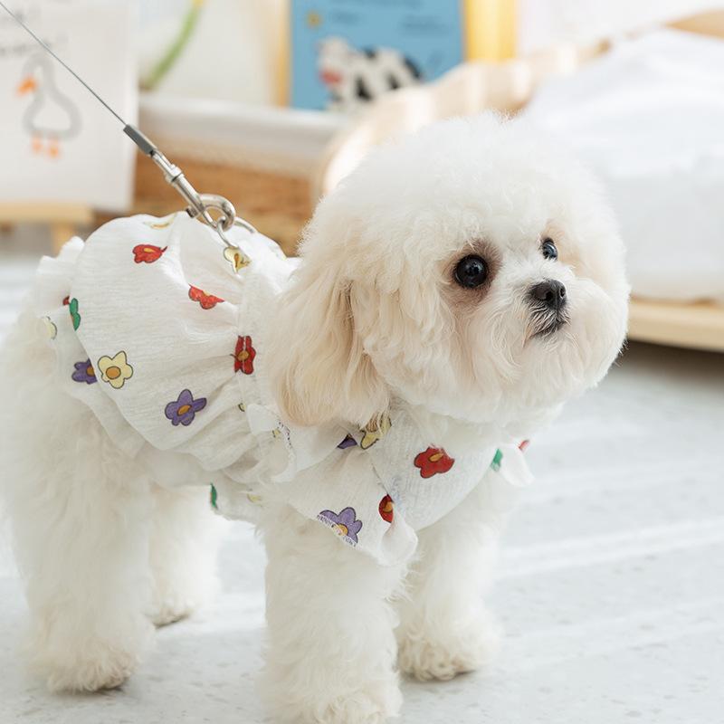 Spring and Summer Dog Thin Breathable Cute Flower Dress Cat Skirt Princess Style Pet Teddy Dog Clothes