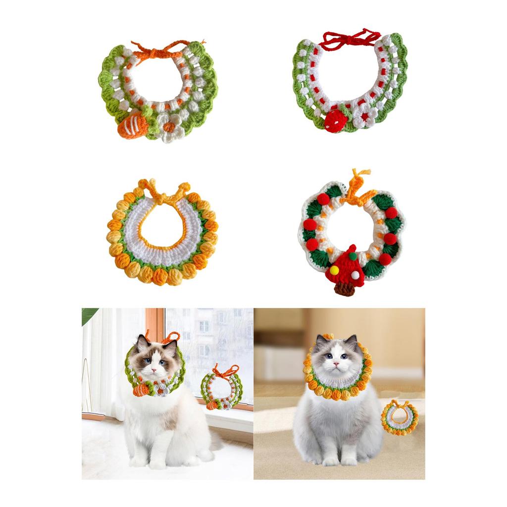 Knitted Cat Collar Handmade Cat Winter Scarf Bib Neckwear Adjustable for Outdoor Halloween Holiday Birthday Theme Party Walking
