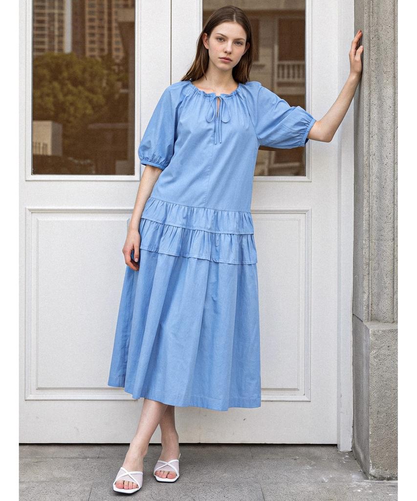 Poebeo21 Summer Frill Point Ribbon Short Sleeve Dress (Ftdbop035)