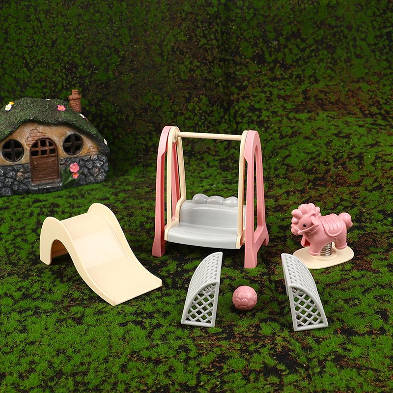 Cute 1:12 Miniature Dollhouse Swing Simulation Slide Rocking Horse Model Pretend Kindergarten Furniture for Doll Accessories Toy