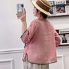 V Neck Chinese Style Embroidered Linen Short Sleeved T Shirt Women's Summer Tie Loose Tea Jacket