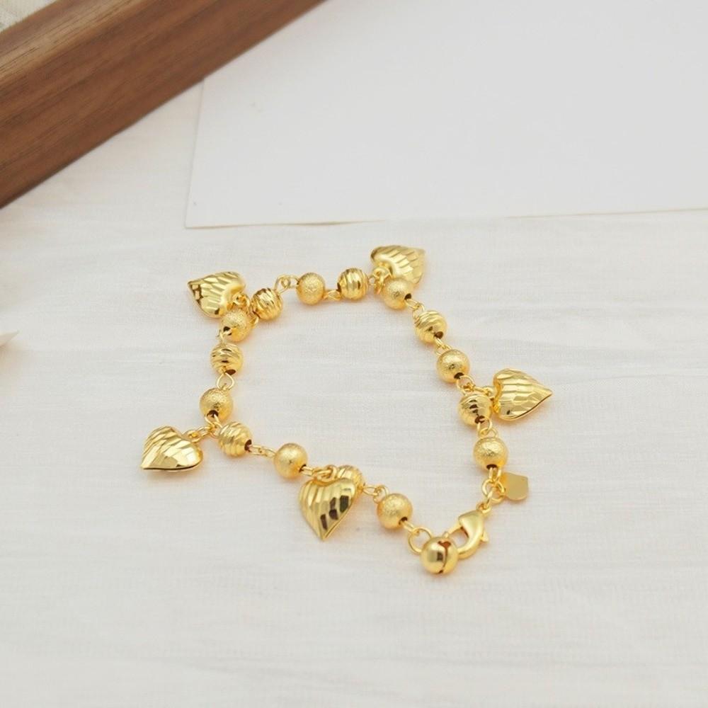 Elegant Heart Charm Hand Chain Heart-shaped Bell Multi Bead Cuban Chain  Daily