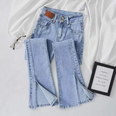Damen High-Waist Slim Schlagjeans mit Schlitzsaum - Sommer 2024 Trend