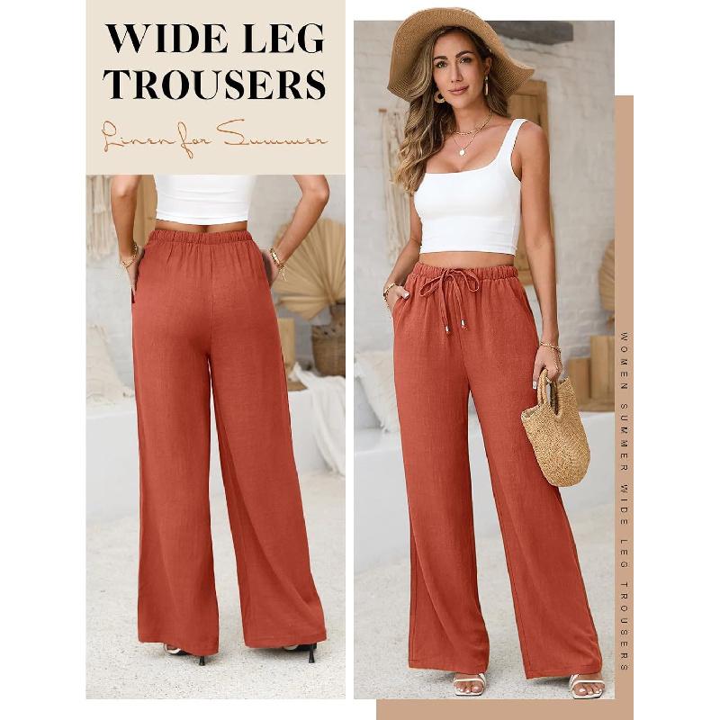 2026 New Bohemian Style High-Waisted Solid Color Wide-Leg Pants for Summer Beach Vacation Casual Wear