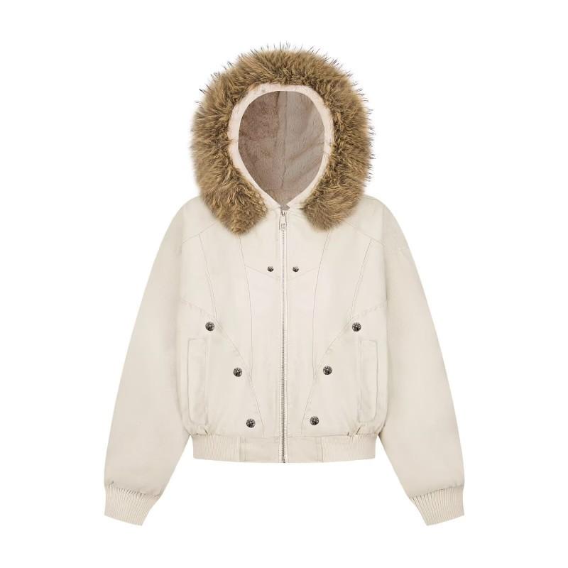 Mens Short Winter Cotton Jacket With Detachable Rabbit Fur Collar Thick Warm Casual Coat