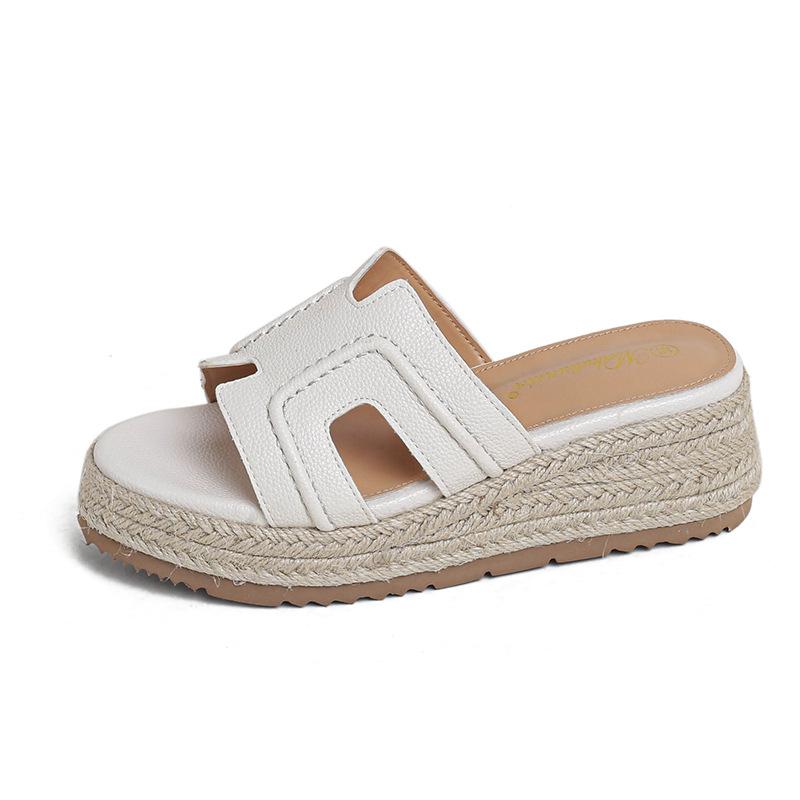 The Bottom of the Retro Hemp Rope Woven One-word Muffin Has Increased by 5cm~ Ruth's Same Straw Woven Summer Casual Versatile H Drag
