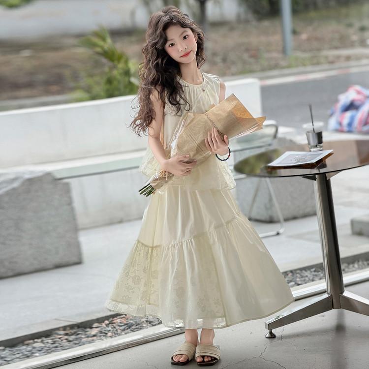 Children's dress, summer western-style vest dress, princess dress, girl's temperament, casual dress two-piece set
