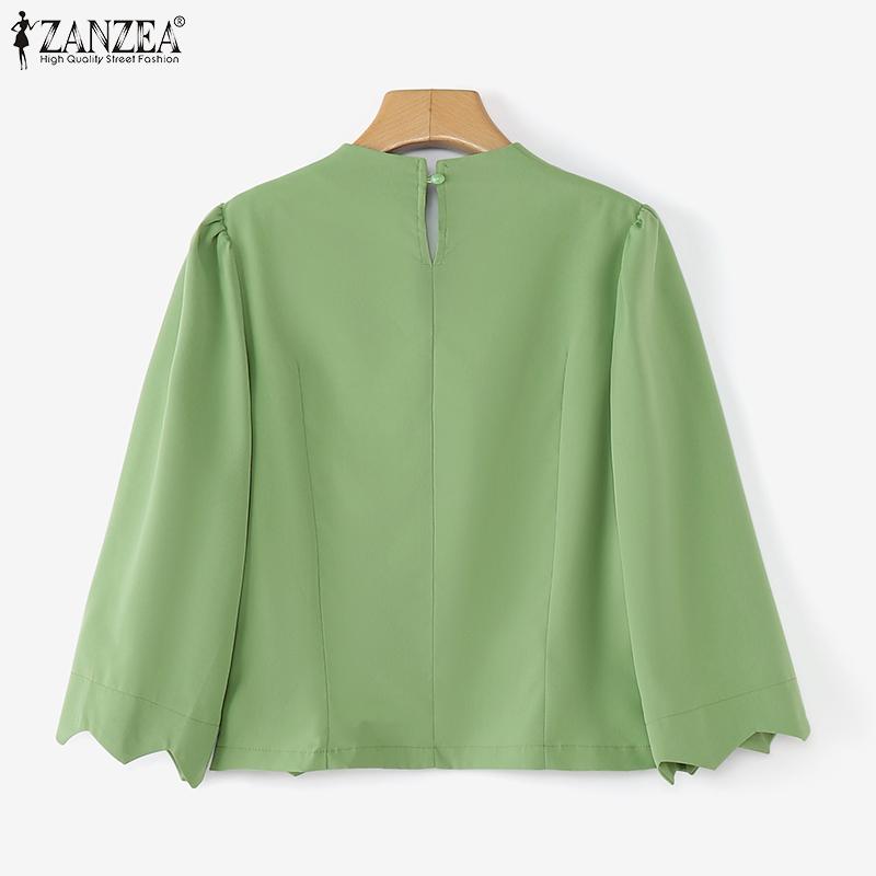ZANZEA Damen V-Ausschnitt Locker Lässig 3/4 Ärmel Einfarbig Bluse