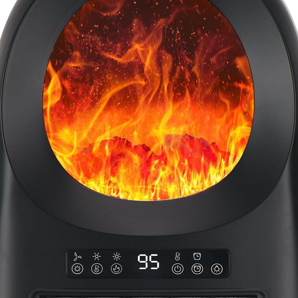 24' Portable Space Heater 1500W with 3D Flame, Remote, Thermostat, ECO Mode, Tip-Over & Overheat Protection