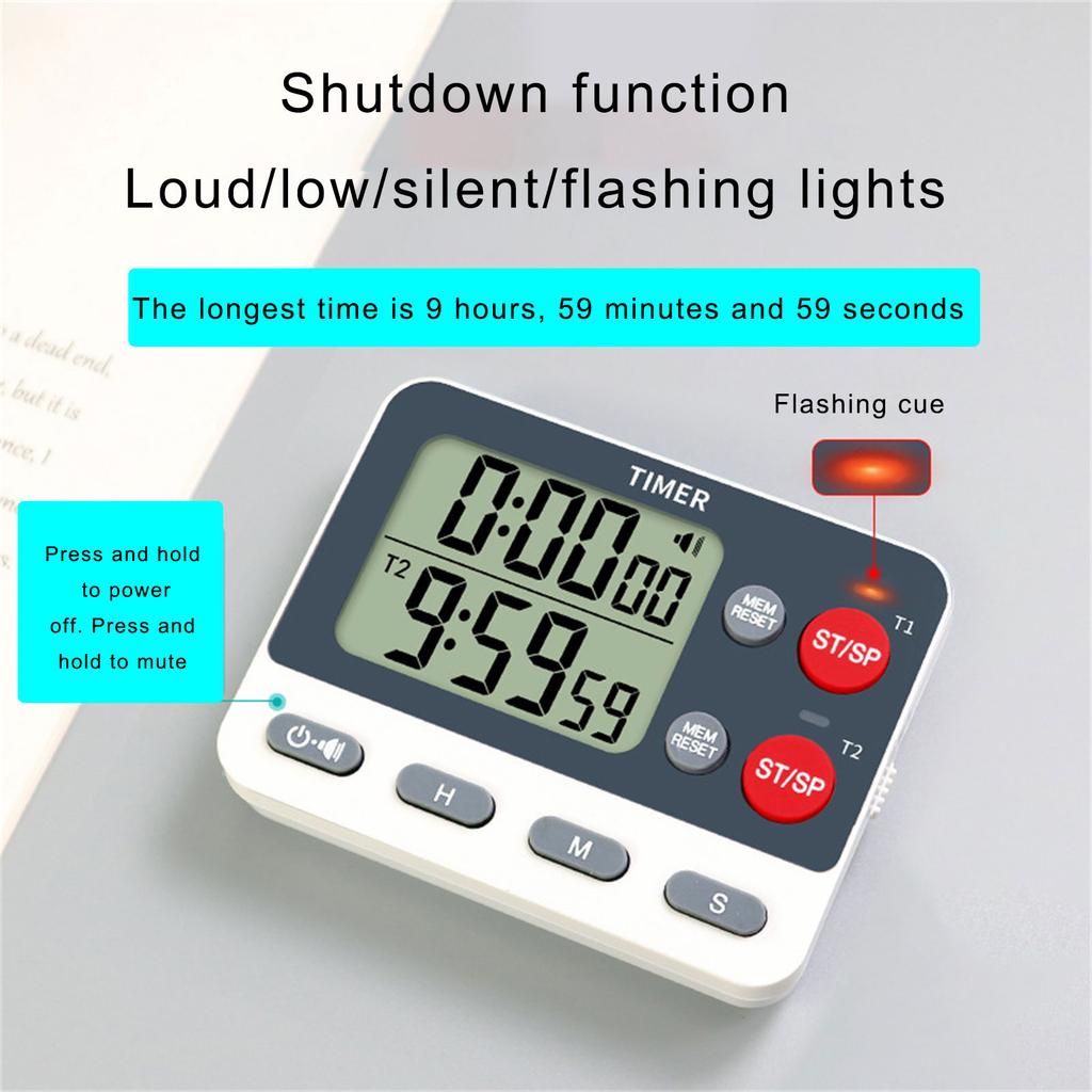 2 Channels Timer ABS with Magnetic Back Portable for Cooking Exercise and Classroom Activity for Countdown/Countup Use