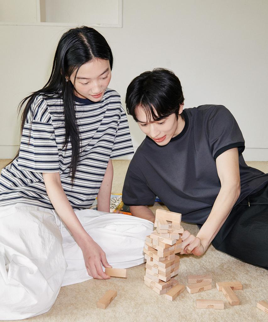 GLW [Unisex] Striped Short Sleeve T-Shirt Navy