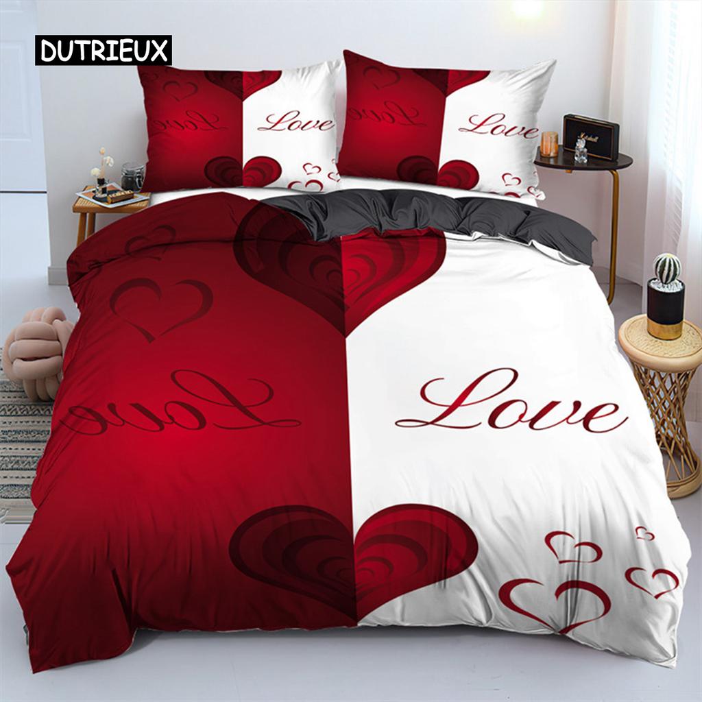 3D Love Heart Duvet Cover Microfiber Luxury Romantic Theme Bedding Set King Queen For Couple Valentine's Day Gifts Bedroom Decor