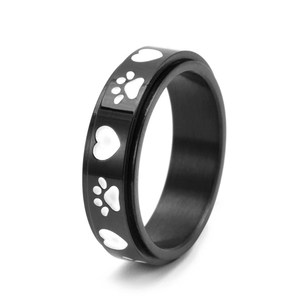 Rotating Love Dog Print Ring Cute Stainless Steel Minimalist Ring for Women Fashion Jewelry Accessories