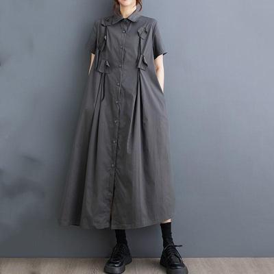 Short Sleeve Plus Size Cotton Vintage New In Dresses for Women Casual Loose Long Summer Shirt Dress