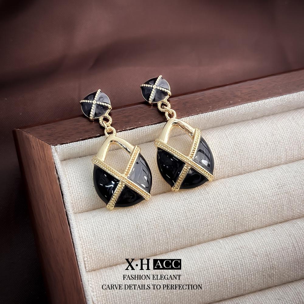 Elegant Gold-Plated Black Zircon Stud Earrings - Niche Design for a Luxurious Fashion Statement