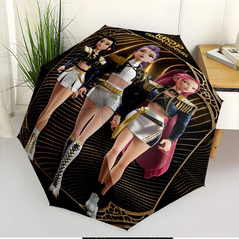 KPop Demon Hunters Print Automatic Open Close Umbrella, Portable Foldable Umbrella, for Outdoor Commute Camping Trip, Ideal Birthday Gift