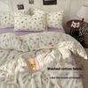 Double Yarn Bedding Four-piece Set Butterfly Printing Skin-friendly Breathable Washed Sheets Quilt Cover Pillowcase Set