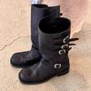 Cowhide Version~ Retro Belt Buckle Comfortable and Versatile Thick-soled Thin Brown Long Boots Big Tube Circumference Tall Knight Boots