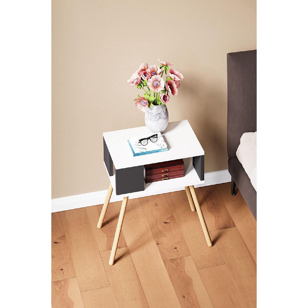 Wooden Leg Nightstand With Decorative Shelves - Atlantic Pine