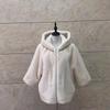 Womens Short Faux Fur Hooded Coat Solid Color Winter Batwing Sleeve V-Neck Pocket Outerwear