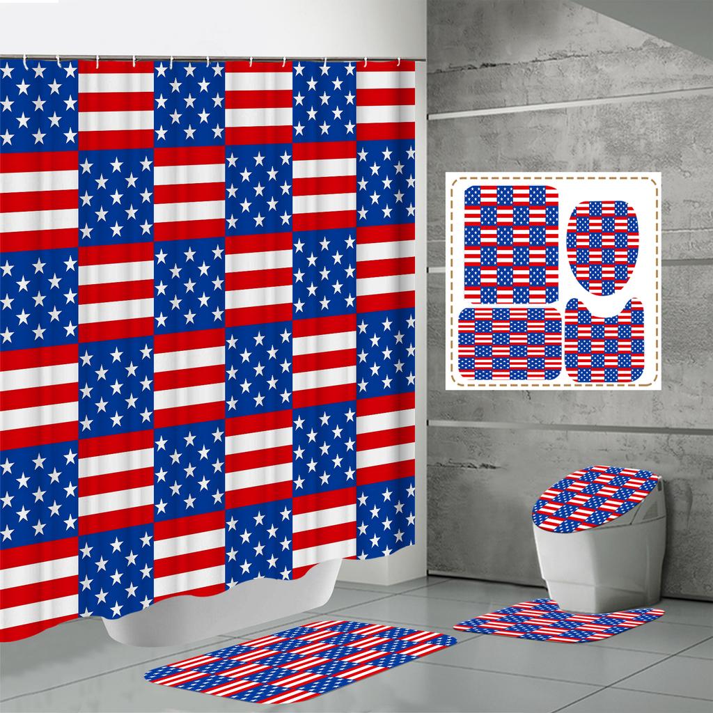 4 buc Seturi Perdea de Duș Cu Perdea de Duș și Covoare Covor Capac Toaletă Covoraș în Formă de U și Covoraș de Baie Set Baie Cu 12 Cârlige