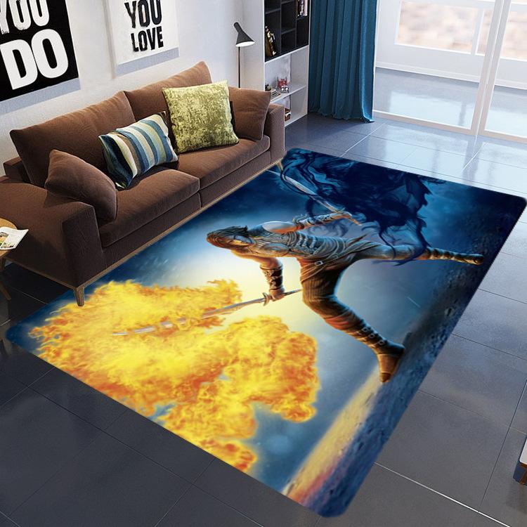 Flame 3D Printed Living Room Carpet, Crystal Velvet Bedroom Floor Mat