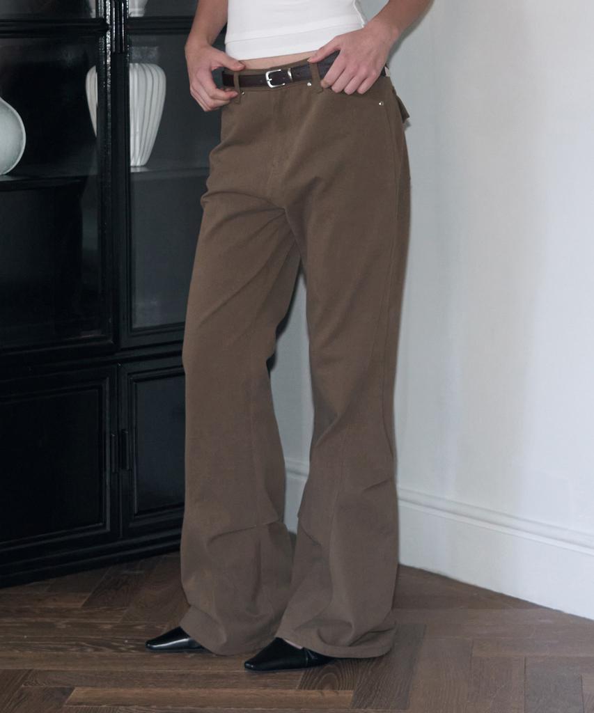 Kiyamo Oblique Pocket Bootcut Pants_Brown