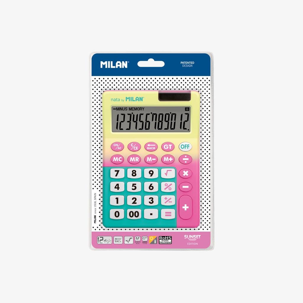 Milan Big Key Yellow MLN151812SNPBL 12-Digit Calculator, & Pink,