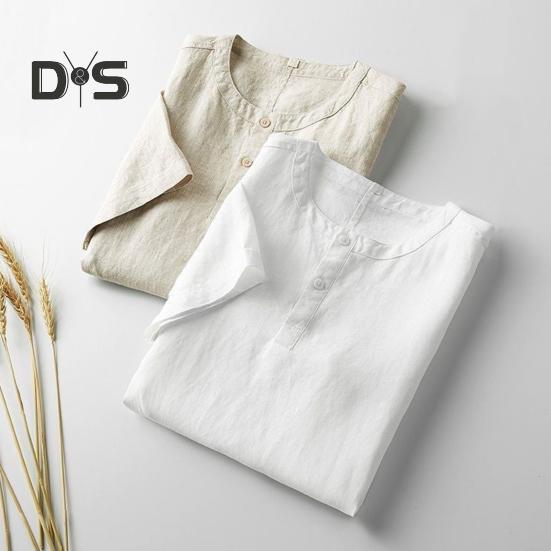 Muži Letní Košile Stojánek Límec Tenký Volný Krátké Rukávy Jednobarevné Tričko se zapínáním na knoflíky Střední délka Denní tričko pro školní kancelář Outdoor