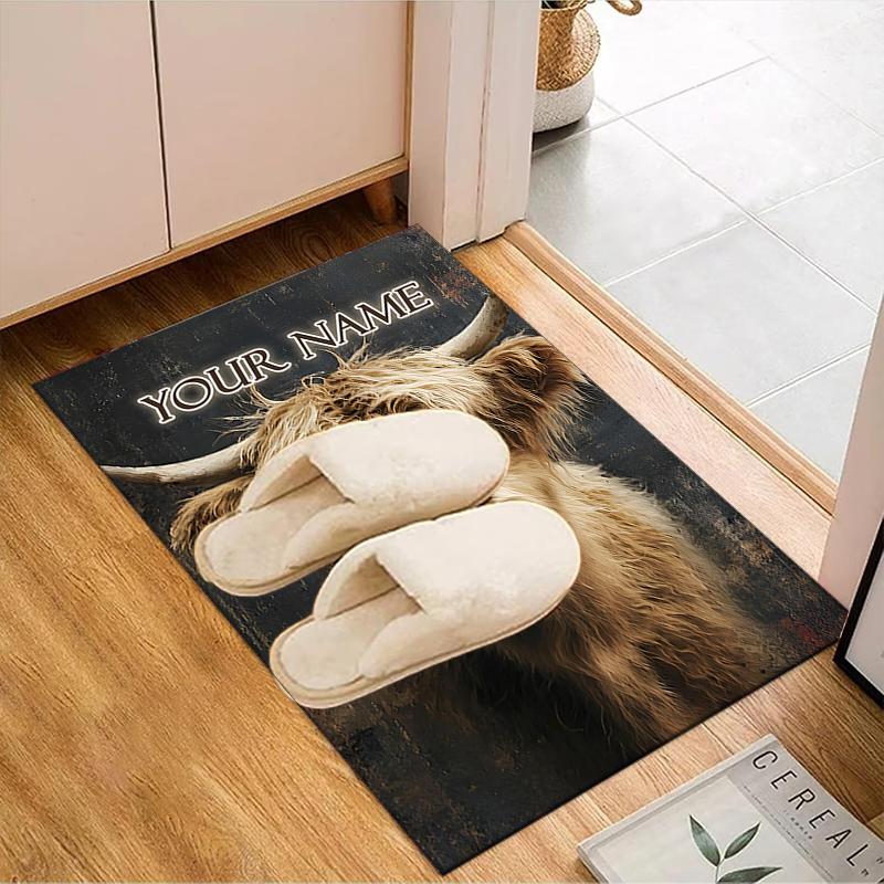 1PC Custom Name Highland Cow Portrait Theme Floor Mat Ideal for Living Room, Game Rooms, Office, Bedroom,Floor Mat Playful Design179