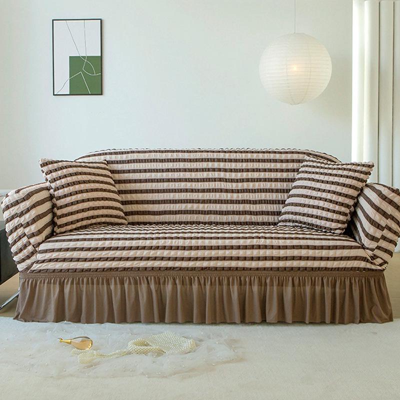 Dehnbarer Seersucker Sofabezug, Atmungsaktiv & Staubdicht; Passt auf L-förmige Dreisitzer-Chaiselongue.