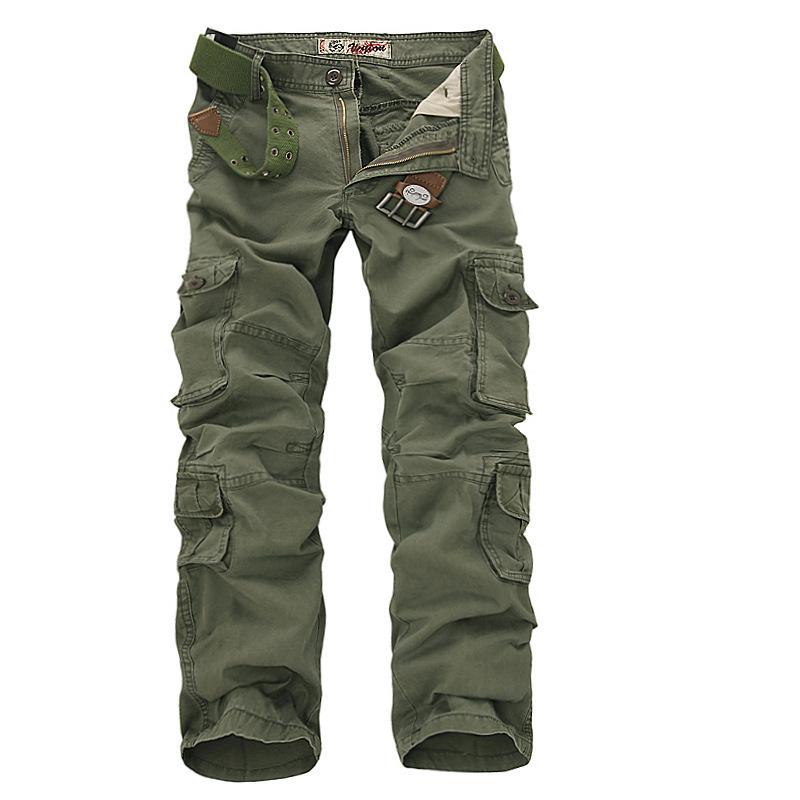 Men's Washed Cargo Pants with Multi Pockets - Casual, Plus Size, Long Fit