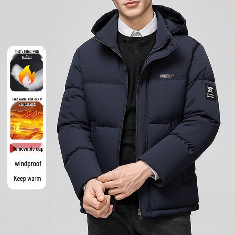 Herren Kapuzenjacke mit Baumwollfüllung: Lässiger, warmer, kurzer Wintermantel für Väter mittleren Alters, Neue Kollektion 2025