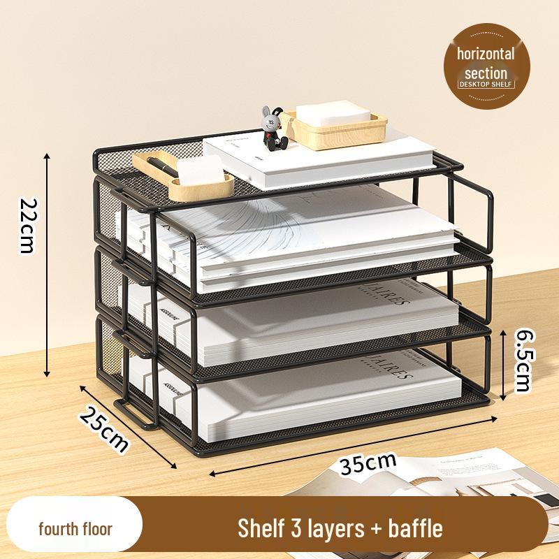 A3A4 Metal File Holder & Bookshelf - Multi-Layer Desktop Storage Rack