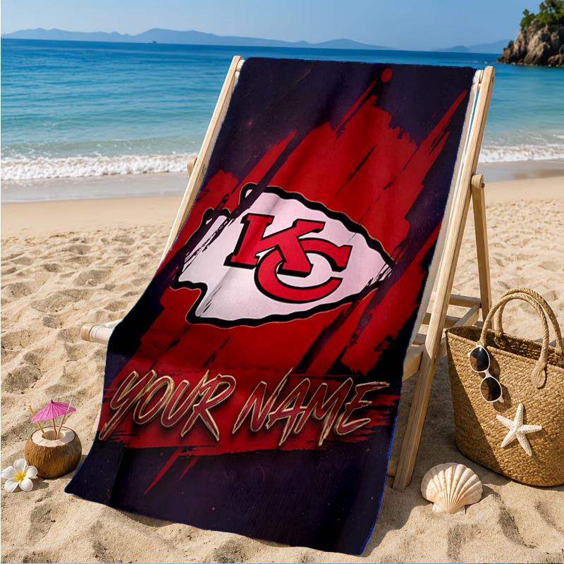 Custom Name Kansas City Chiefs Helmet Personalized Microfiber Beach Towel, Quick-Dry, Ideal for Summer Travel, Beach Essential, Swimming