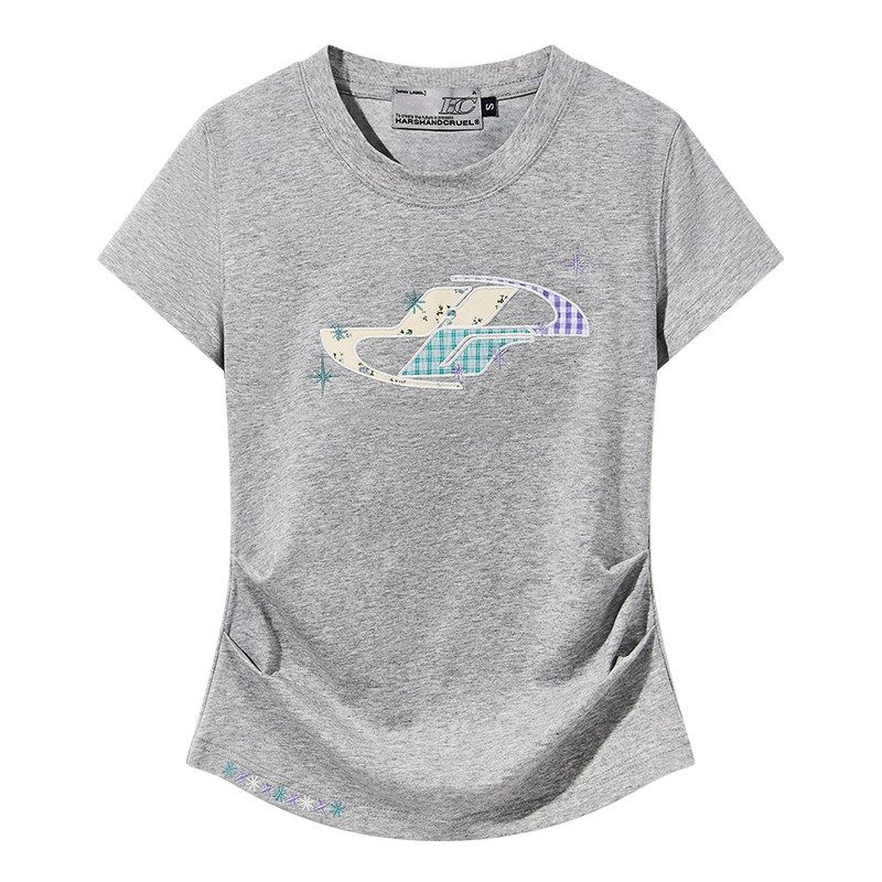 HACR Kids Harshandcruel Children's Funny Patchwork Floral Temperament Embroider Chinese Fad Couple Loose Short Sleeve T-shirt