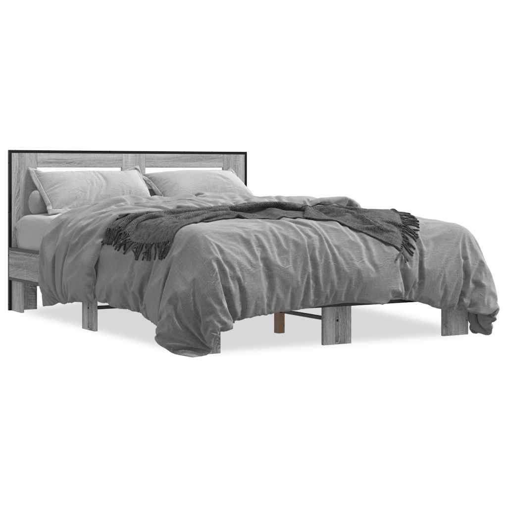 Bed Frame Gray Sonoma 120x200 cm Particleboard and Metal